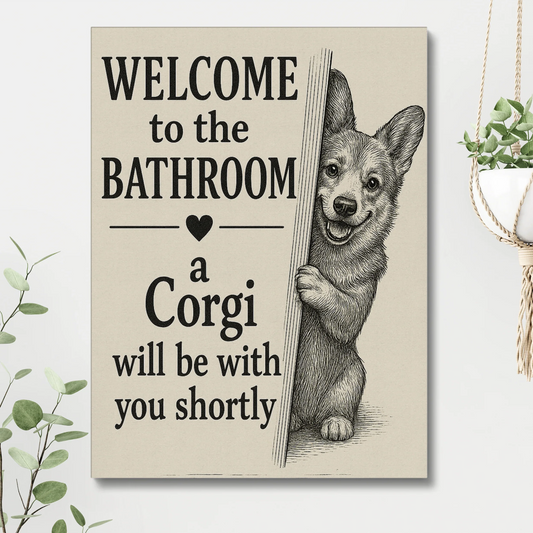 Vintage Corgi Bathroom Wall Art – Funny Corgi Lover Canvas Sign