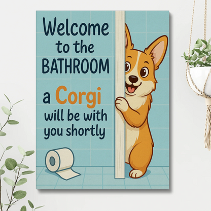 Funny Corgi Bathroom Wall Art – Cute Cartoon Dog Lover Canvas