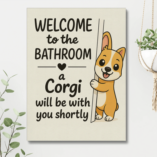 Cute Cartoon Corgi Bathroom Wall Art – Funny Corgi Lover Canvas
