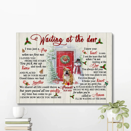 Pet Memorial Canvas for Dog Loss – Waiting at the Door Christmas Design