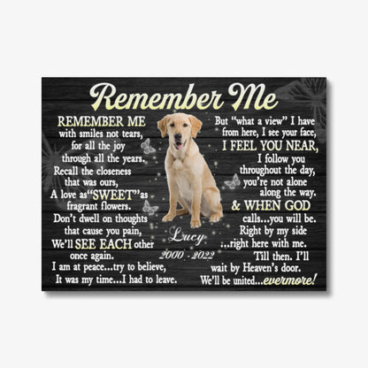 Dog Memorial Gifts – Remember Me Poem with Custom Name Canvas