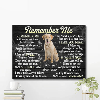 Dog Memorial Gifts – Remember Me Poem with Custom Name Canvas