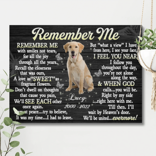 Dog Memorial Gifts – Remember Me Poem with Custom Name Canvas