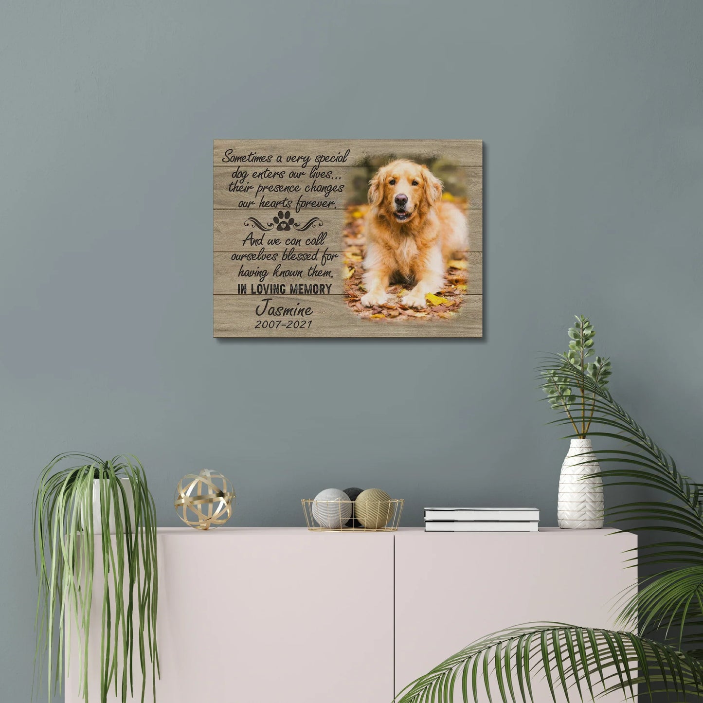 Wood-Style Pet Memorial Canvas – In Loving Memory of Dog Loss Gifts