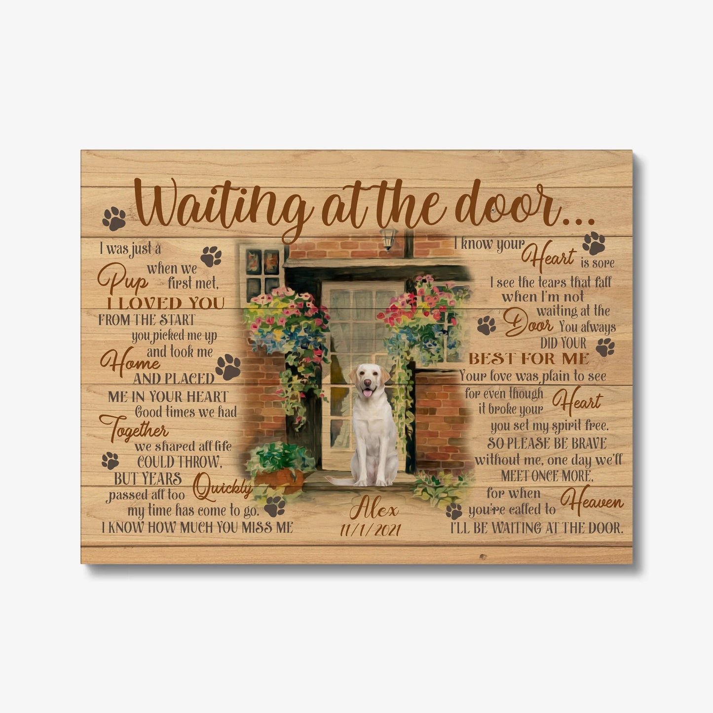Personalized Pet Memorial Canvas – Waiting at the Door Poem & Photo