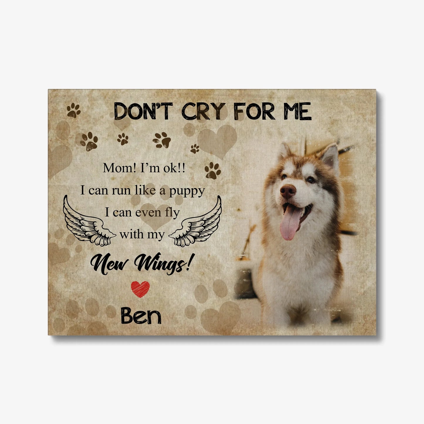 Don’t Cry For Me Dog Memorial Canvas – Custom Pet Photo Gift
