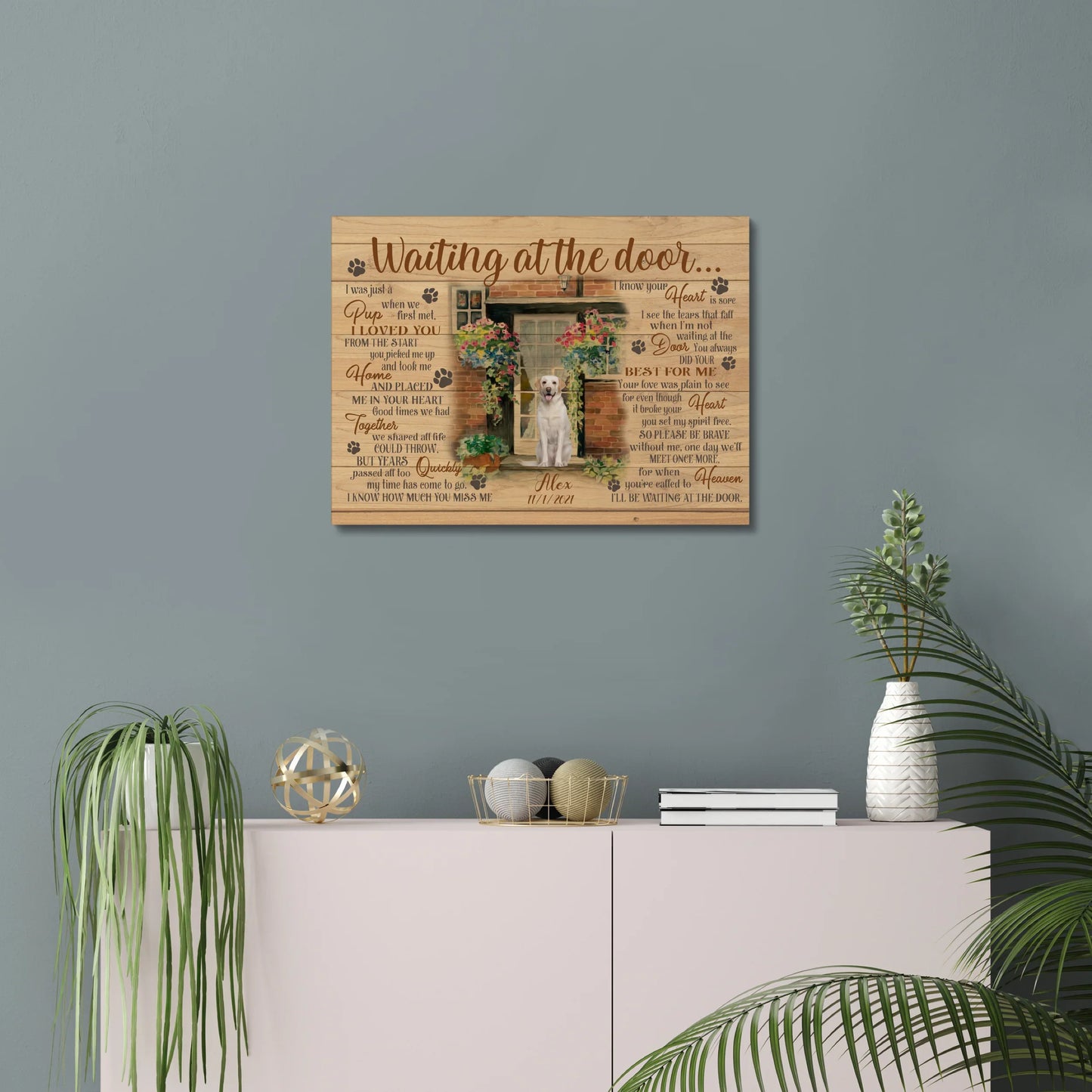 Personalized Pet Memorial Canvas – Waiting at the Door Poem & Photo