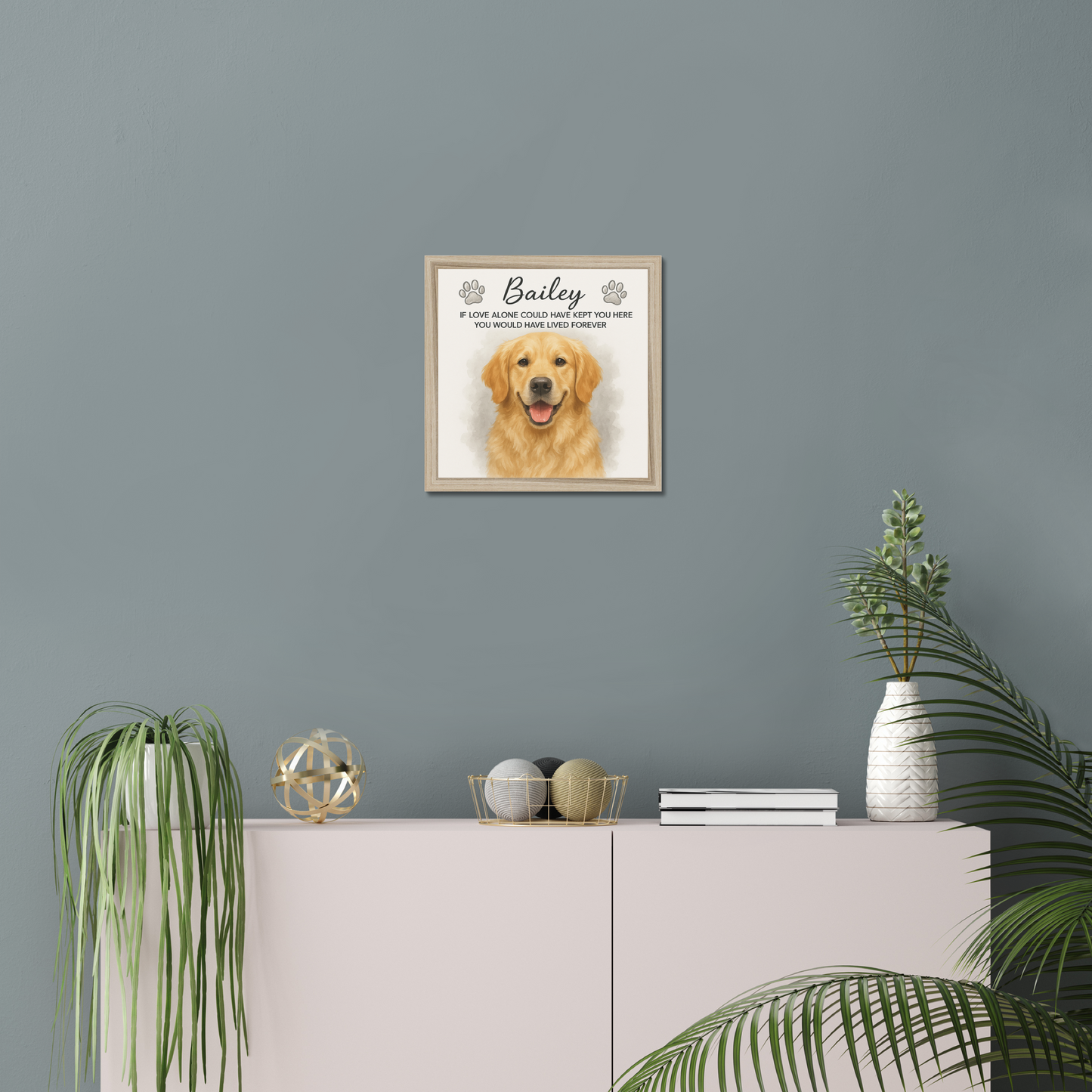 Custom Watercolor Pet Portrait – Memorial Wall Art with Quote