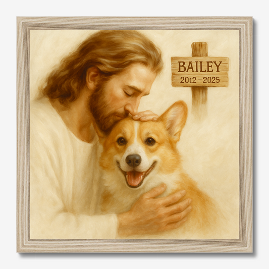 Jesus Hugging Dog Memorial – Personalized Pet Loss Canvas Gift