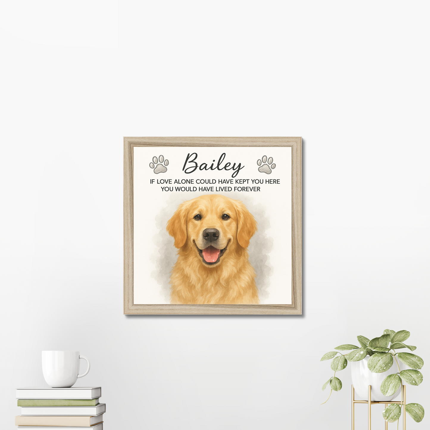 Custom Watercolor Pet Portrait – Memorial Wall Art with Quote