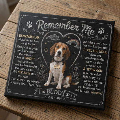 Personalized Dog Memorial Canvas – Remember Me Pet Loss Gift With Photo, Name and Years