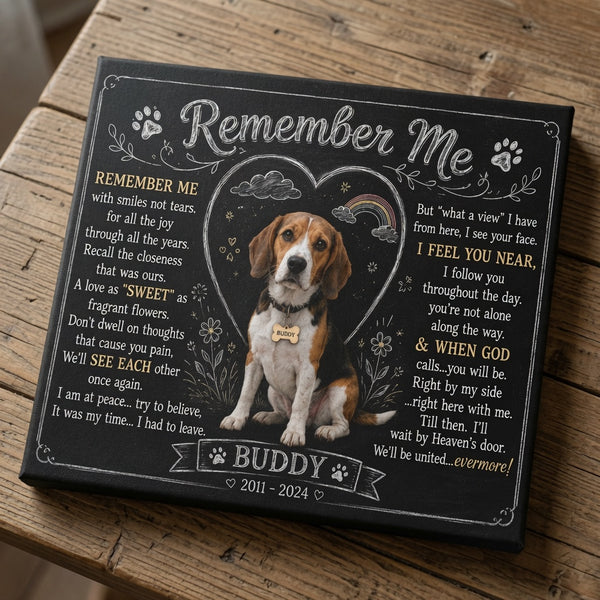 Personalized Dog Memorial Canvas – Remember Me Pet Loss Gift With Photo, Name & Years