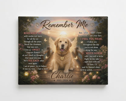 Personalized Dog Memorial Canvas – Remember Me Pet Loss Gift With Photo, Name and Years