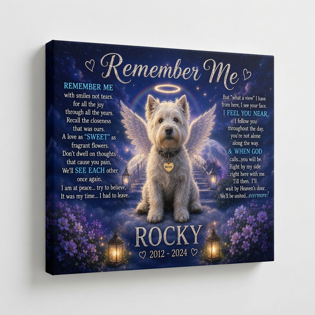 Personalized Dog Memorial Canvas – Remember Me Pet Loss Gift With Name and Years