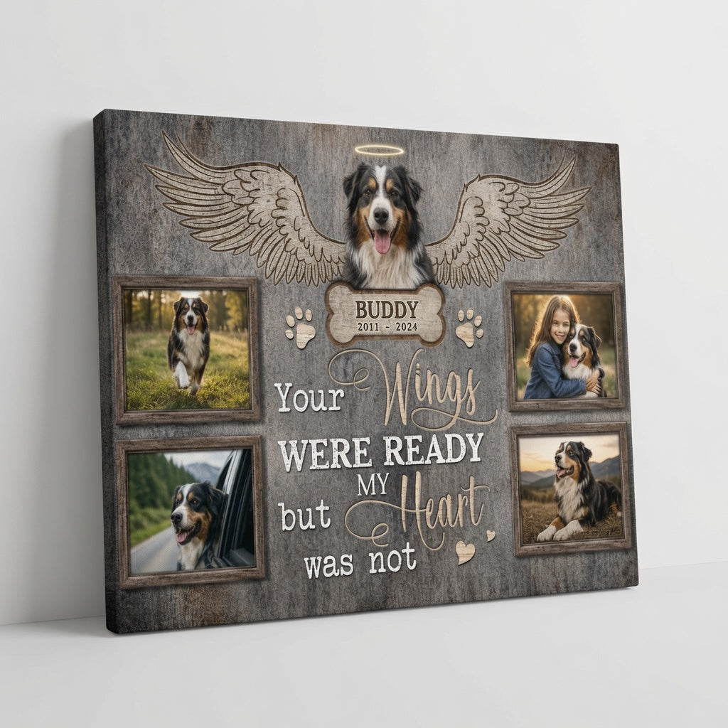 Personalized Dog Memorial Canvas – Your Wings Were Ready Pet Loss Gift With Photo, Name and Years