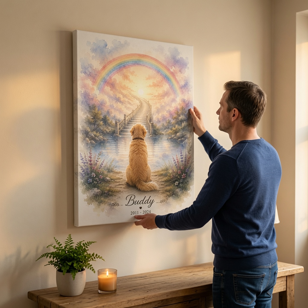 Personalized Rainbow Bridge Dog Memorial Canvas Photo by PersonalizedFury.