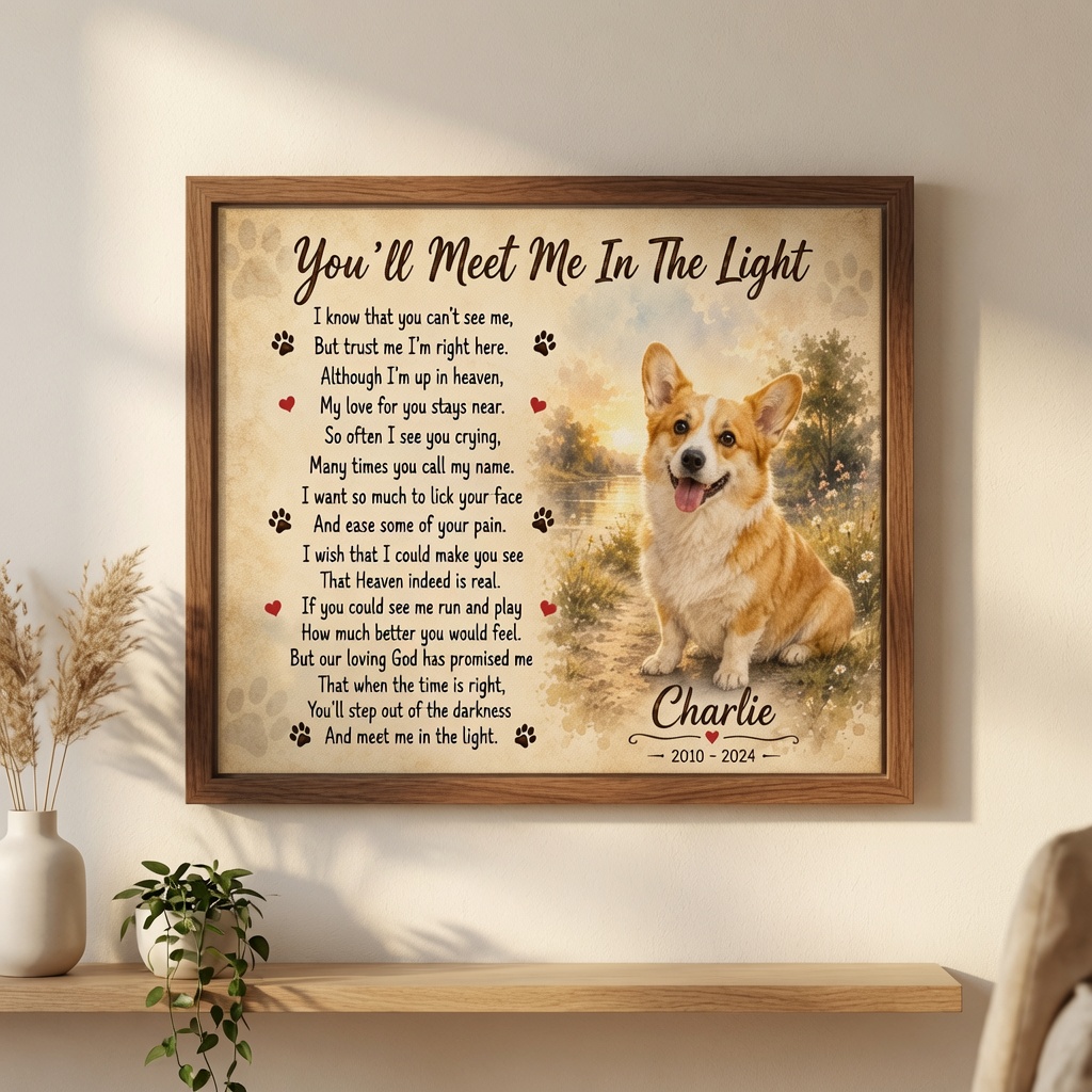 You'll Meet Me In The Light poem Dog Memorial Gift canvas with personalized dog photo by PersonalizedFury.