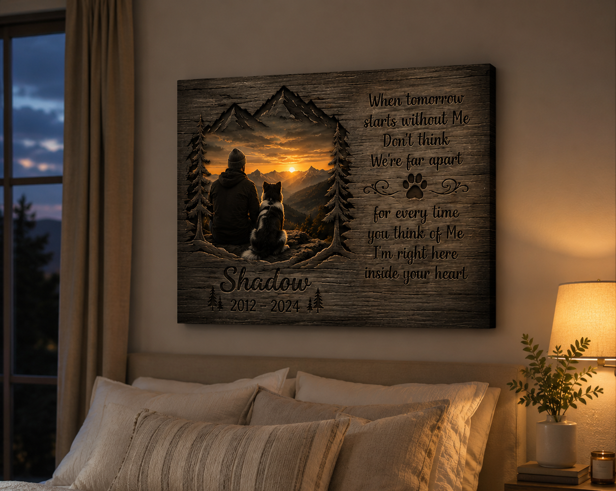 Memorial Pillows on a bedroom wall