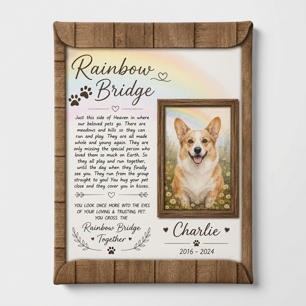 Rainbow Bridge Poem canvas featuring a personalized dog photo by PersonalizedFury.