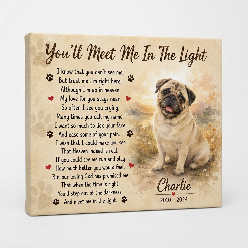 You'll Meet Me In The Light poem Dog Memorial Gift canvas with personalized dog photo by PersonalizedFury.